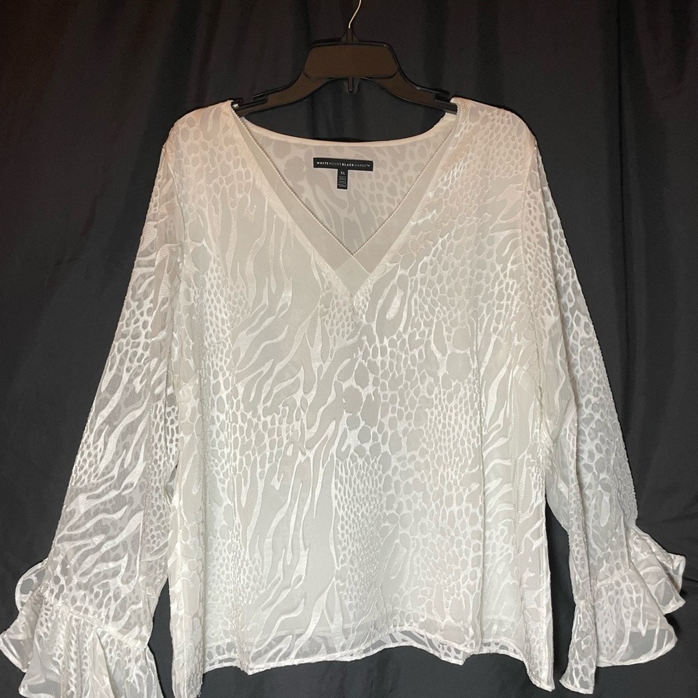 WHT House Black MKT Women’s Shirt XL Ruffled-cuffs Ecru Burnout Style Fabric